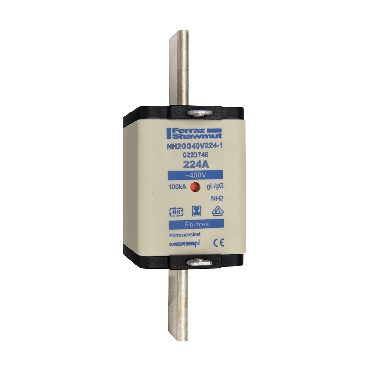 MERSEN - Fusibile NH2 gG 400VAC 224A Placche Isolate Doppio Indicatore