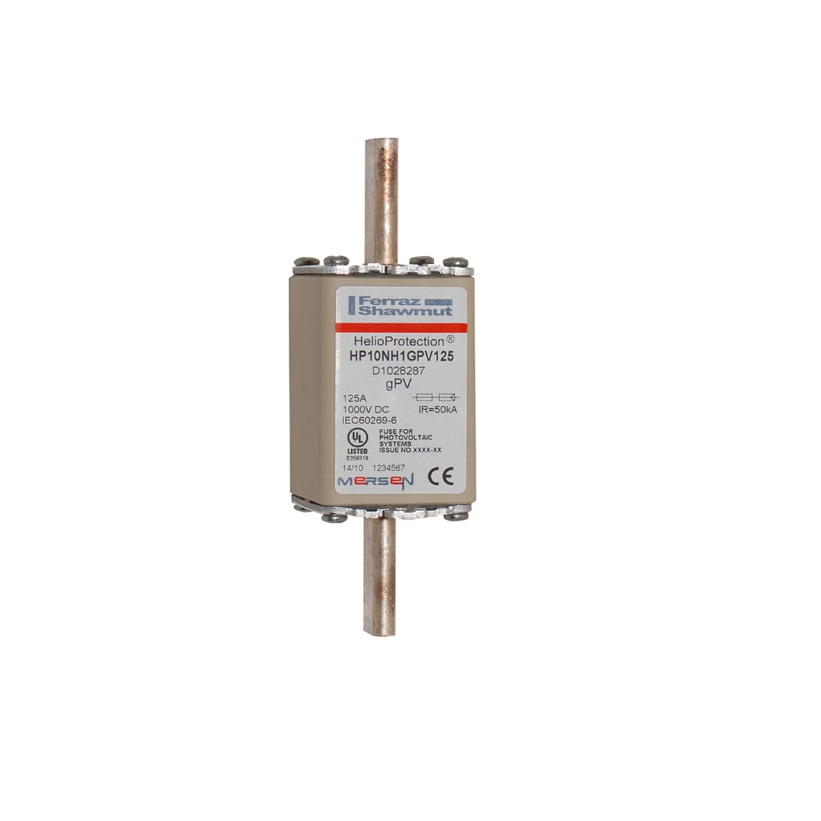 MERSEN - Fusibile fotovoltaico gPV 1000VDC IEC / UL NH1 125A Coltelli Piani Mont. a Clip