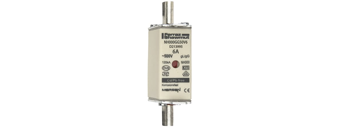 MERSEN - Fusibile NH000 gG 500VAC 6A Placche Attive Doppio Indicatore