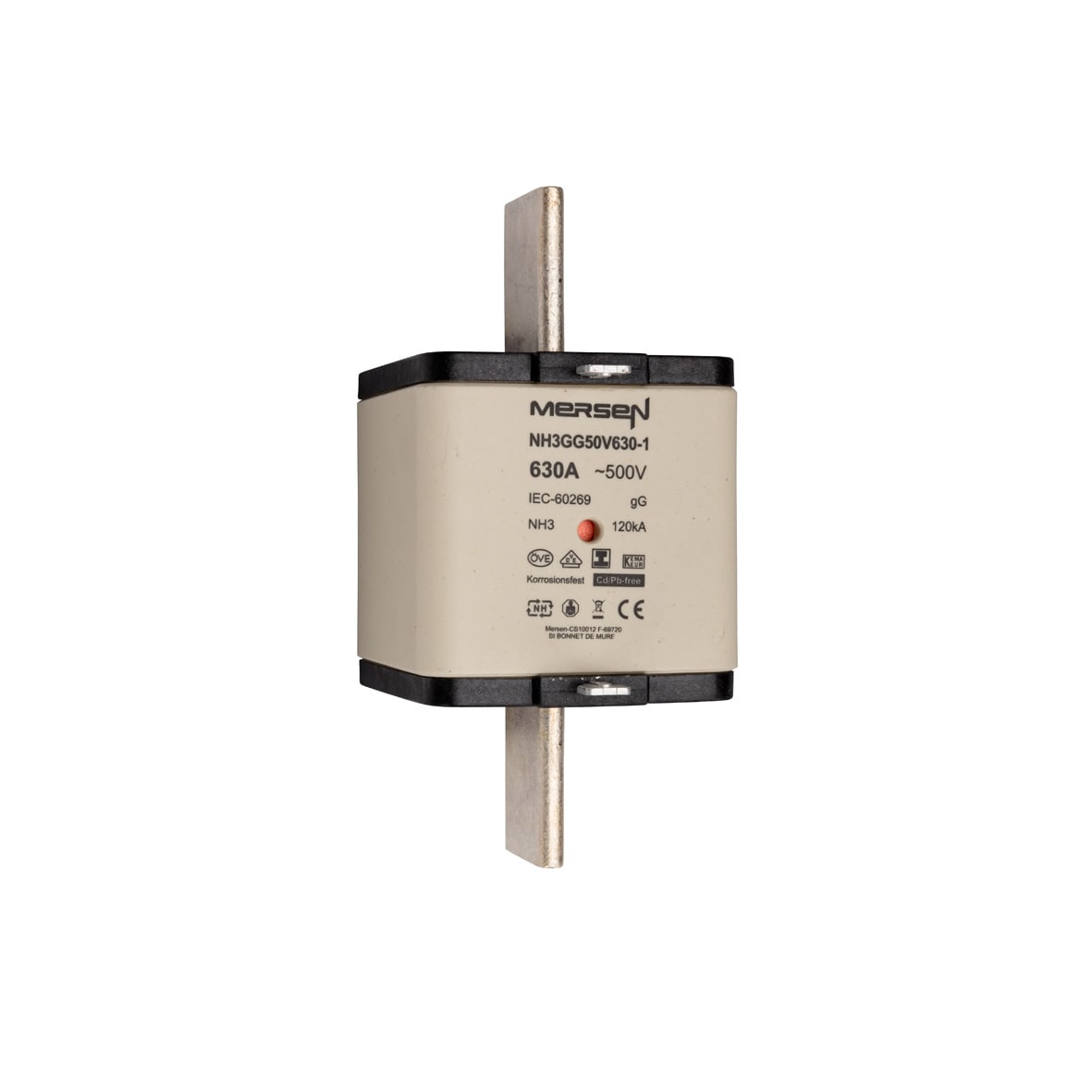 MERSEN - Fusibile NH3 gG 500VAC 630A Placche Isolate Doppio Indicatore