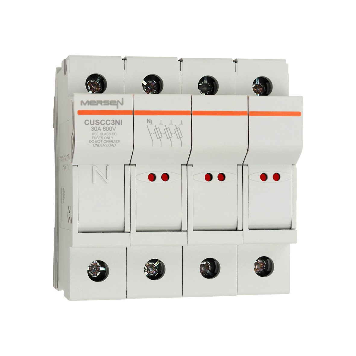 MERSEN - Portafusibili 600VAC 600VDC Classe CC 3 poli+N Indicatore visivo