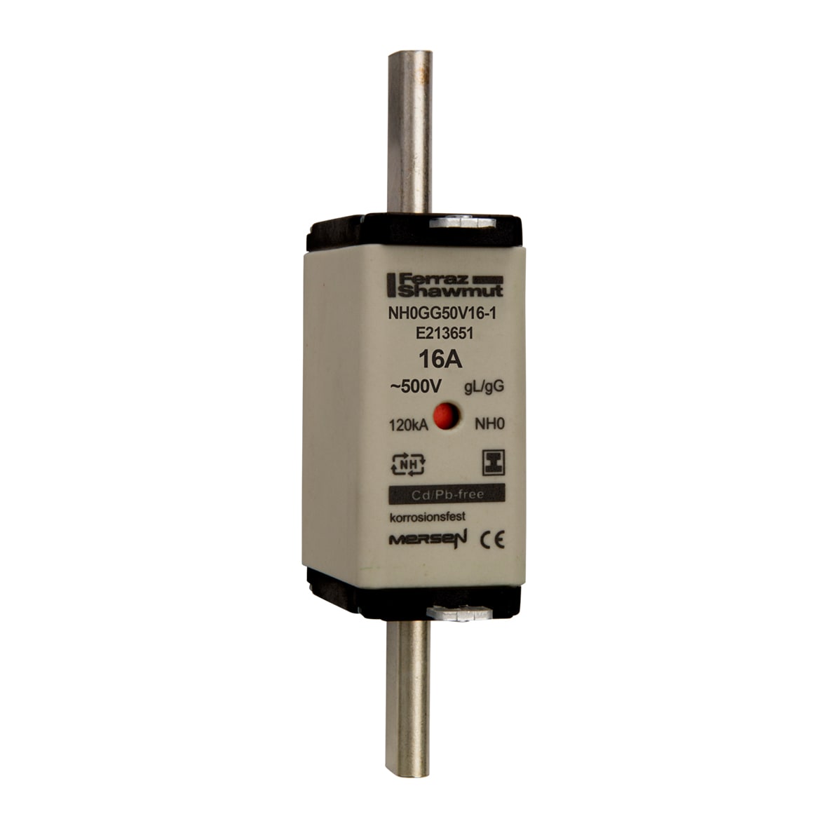 MERSEN - Fusibile NH0 gG 500VAC 16A Placche Isolate Doppio Indicatore