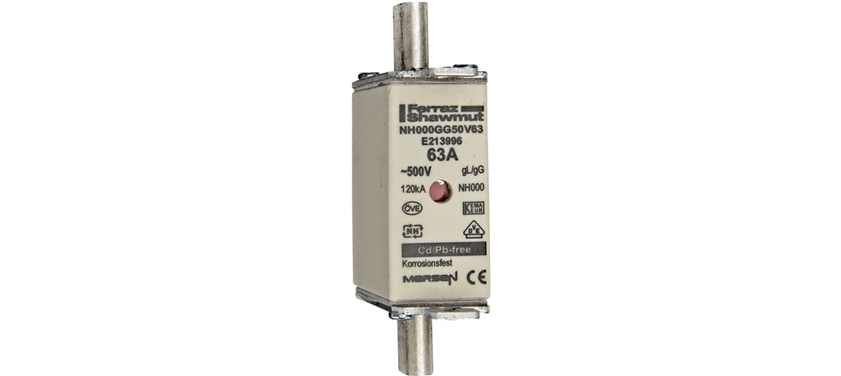 MERSEN - Fusibile NH000 gG 500VAC 63A Placche Attive Doppio Indicatore