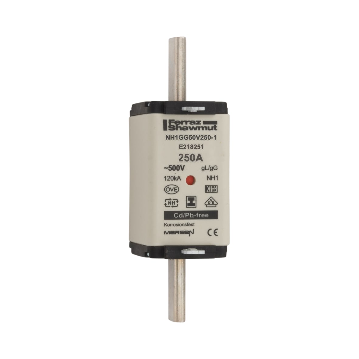 MERSEN - Fusibile NH1 gG 500VAC 250A Placche Isolate Doppio Indicatore