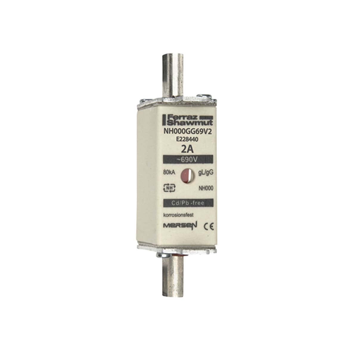 MERSEN - Fusibile NH000 gG 690VAC 2A Placche Attive Doppio Indicatore