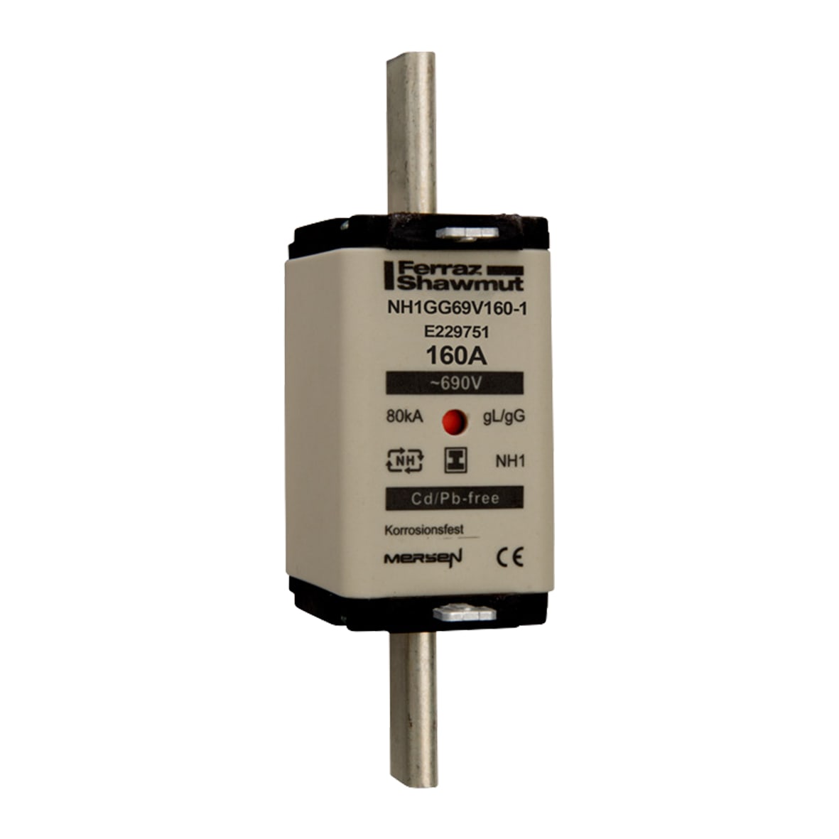 MERSEN - Fusibile NH1 gG 690VAC 160A Placche Isolate Doppio Indicatore