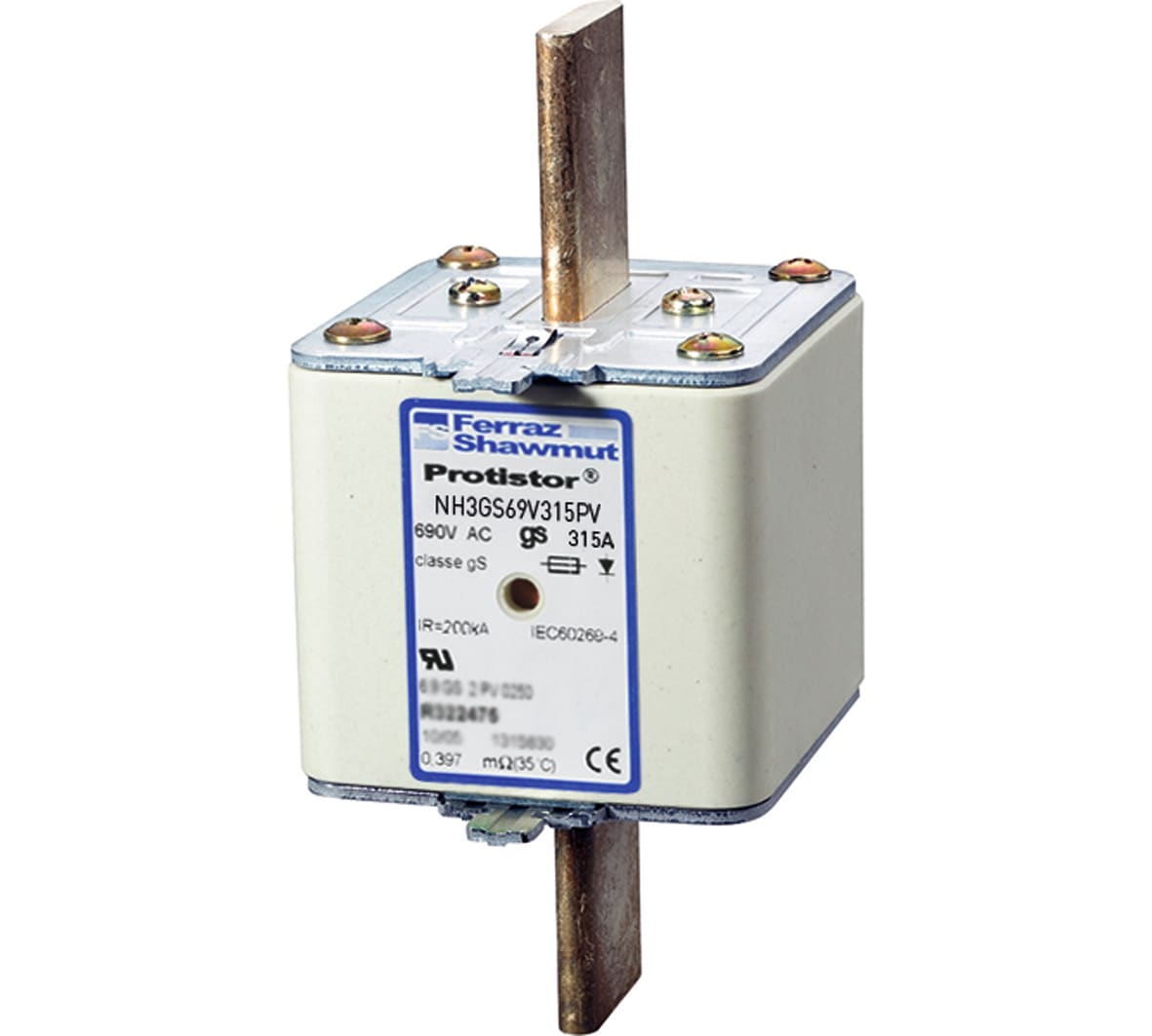 MERSEN - Fusibile ad alta velocità NH 3 gS 690VAC CEI 700VAC UL 315A Doppio indicatore