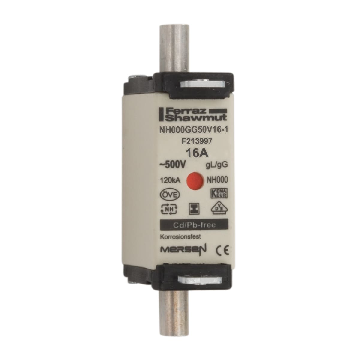 MERSEN - Fusibile NH000 gG 500VAC 16A Placche Isolate Doppio Indicatore