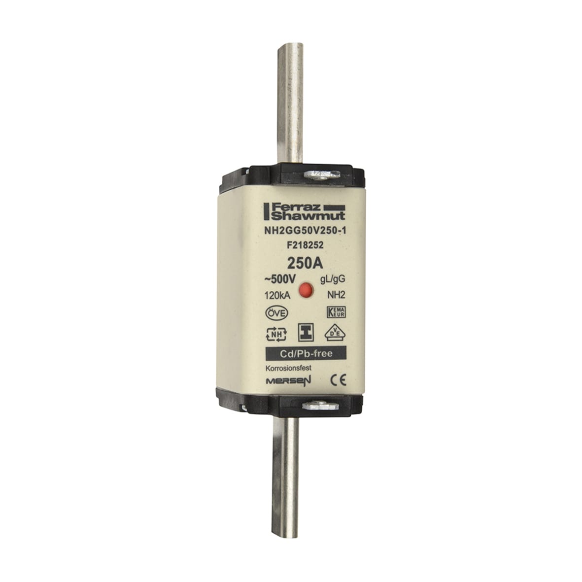 MERSEN - Fusibile NH2 gG 500VAC 250A Placche Isolate Doppio Indicatore