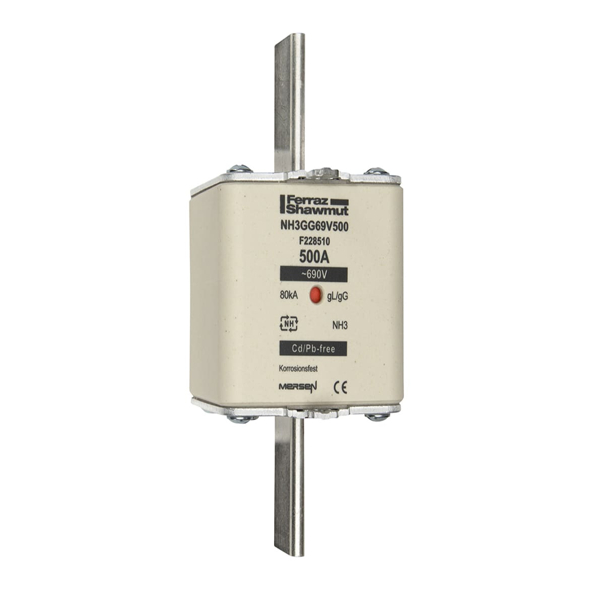 MERSEN - Fusibile NH3 gG 690VAC 500A Placche Attive Doppio Indicatore
