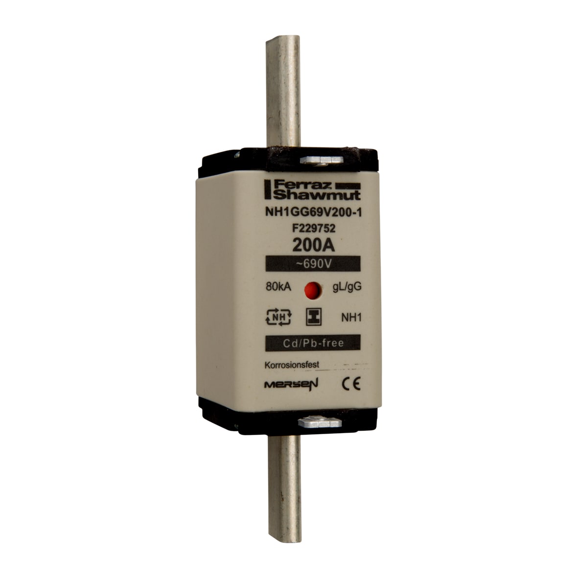 MERSEN - Fusibile NH1 gG 690VAC 200A Placche Isolate Doppio Indicatore