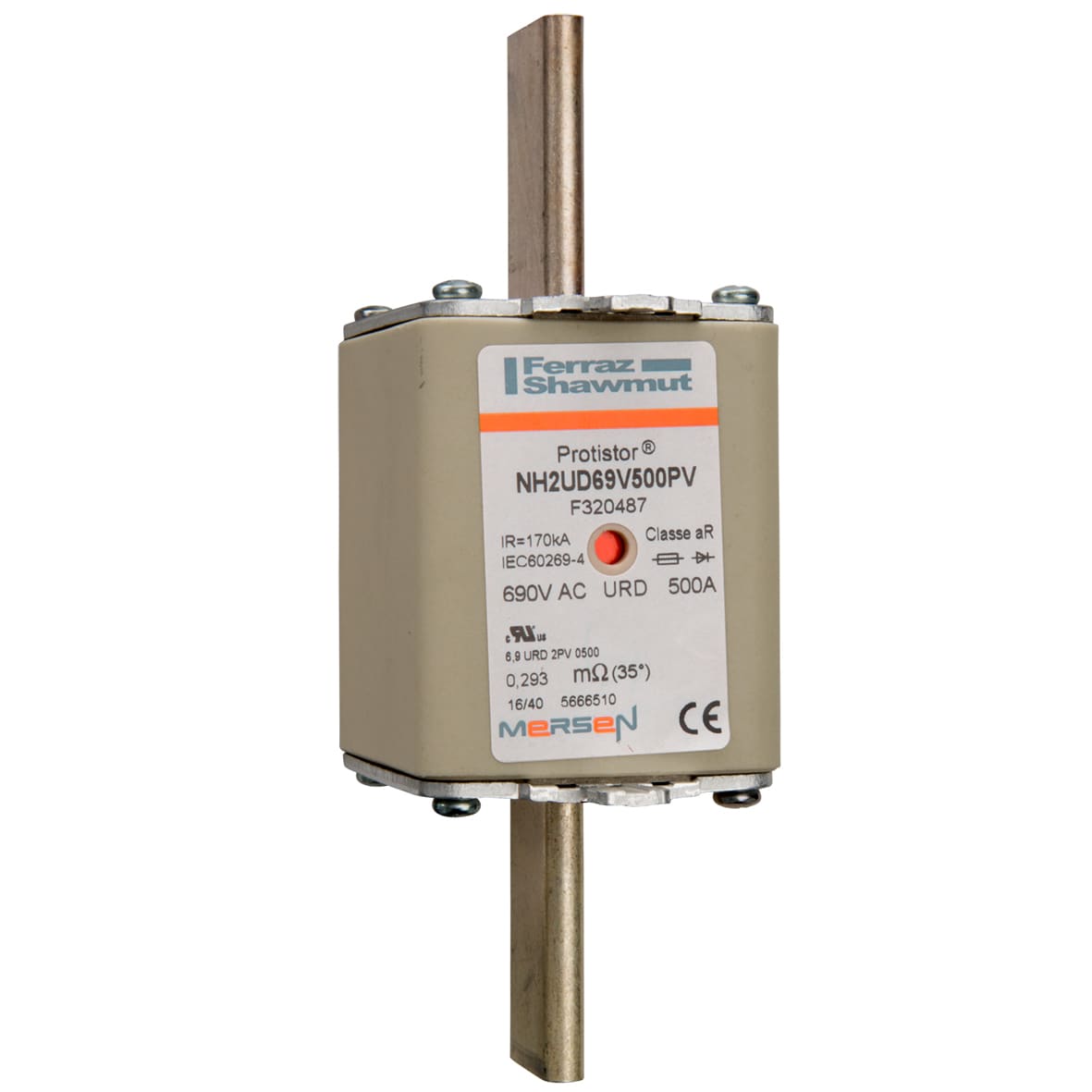 MERSEN - Fusibile ad alta velocità NH 2 aR 690VAC CEI 700VAC UL 500A Doppio indicatore