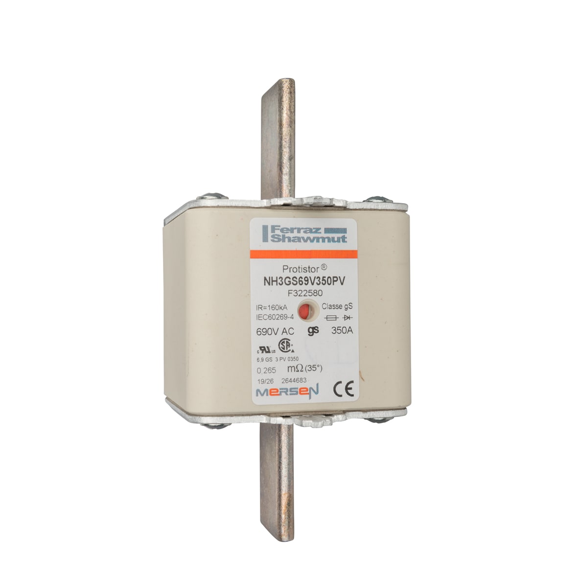 MERSEN - Fusibile ad alta velocità NH 3 gS 690VAC CEI 700VAC UL 350A Doppio indicatore