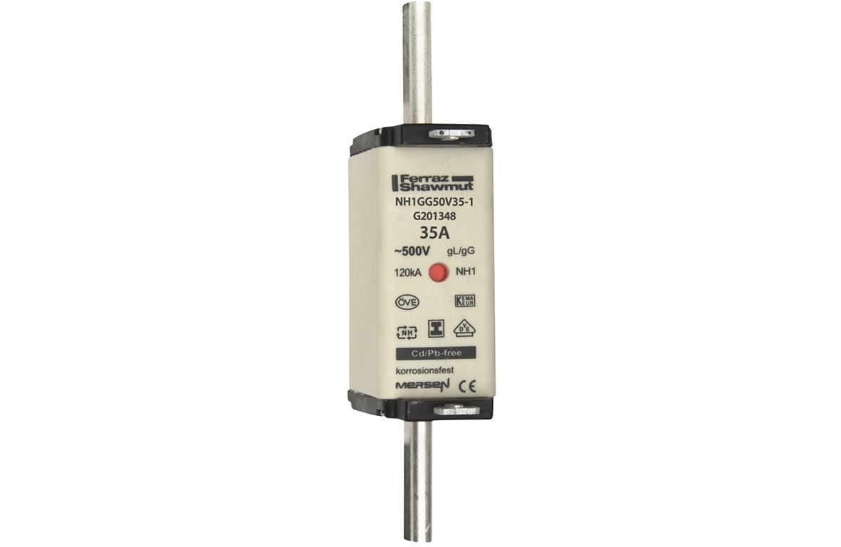 MERSEN - Fusibile NH1 gG 500VAC 35A Placche Isolate Doppio Indicatore