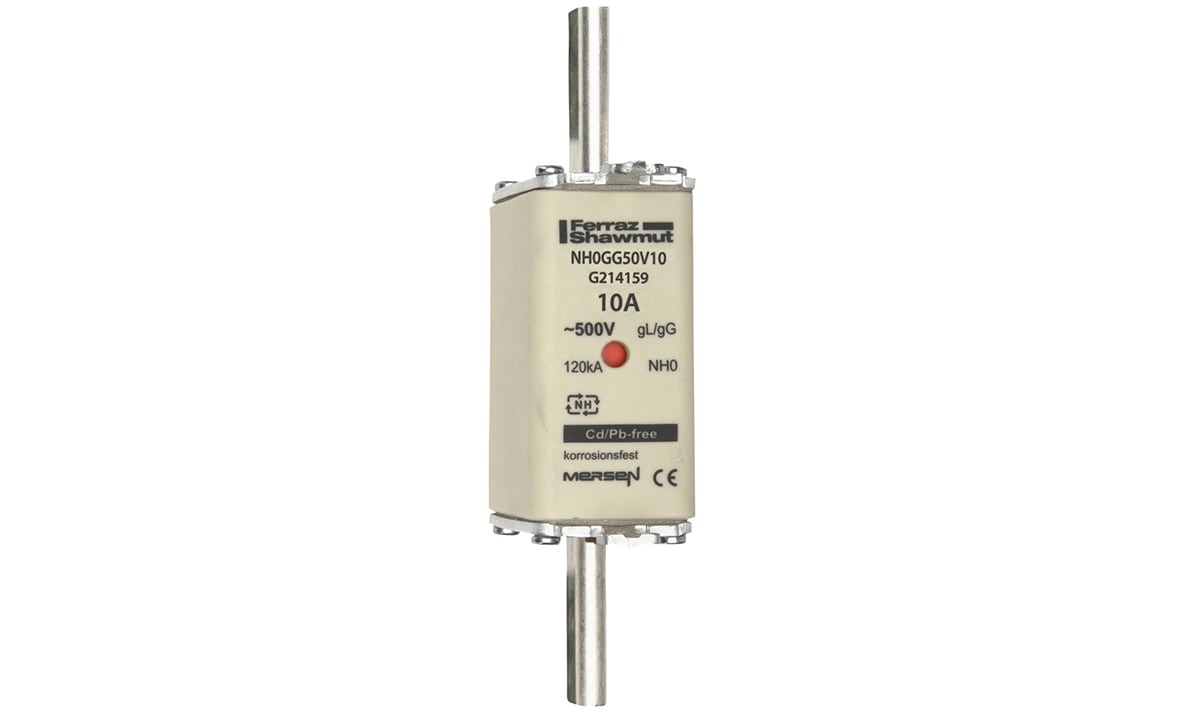 MERSEN - Fusibile NH0 gG 500VAC 10A Placche Attive Doppio Indicatore
