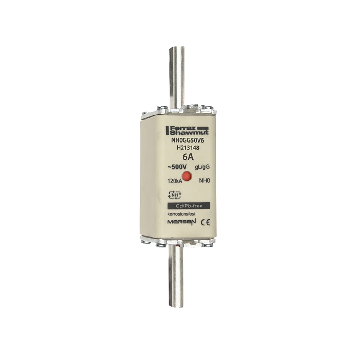 MERSEN - Fusibile NH0 gG 500VAC 6A Placche Attive Doppio Indicatore