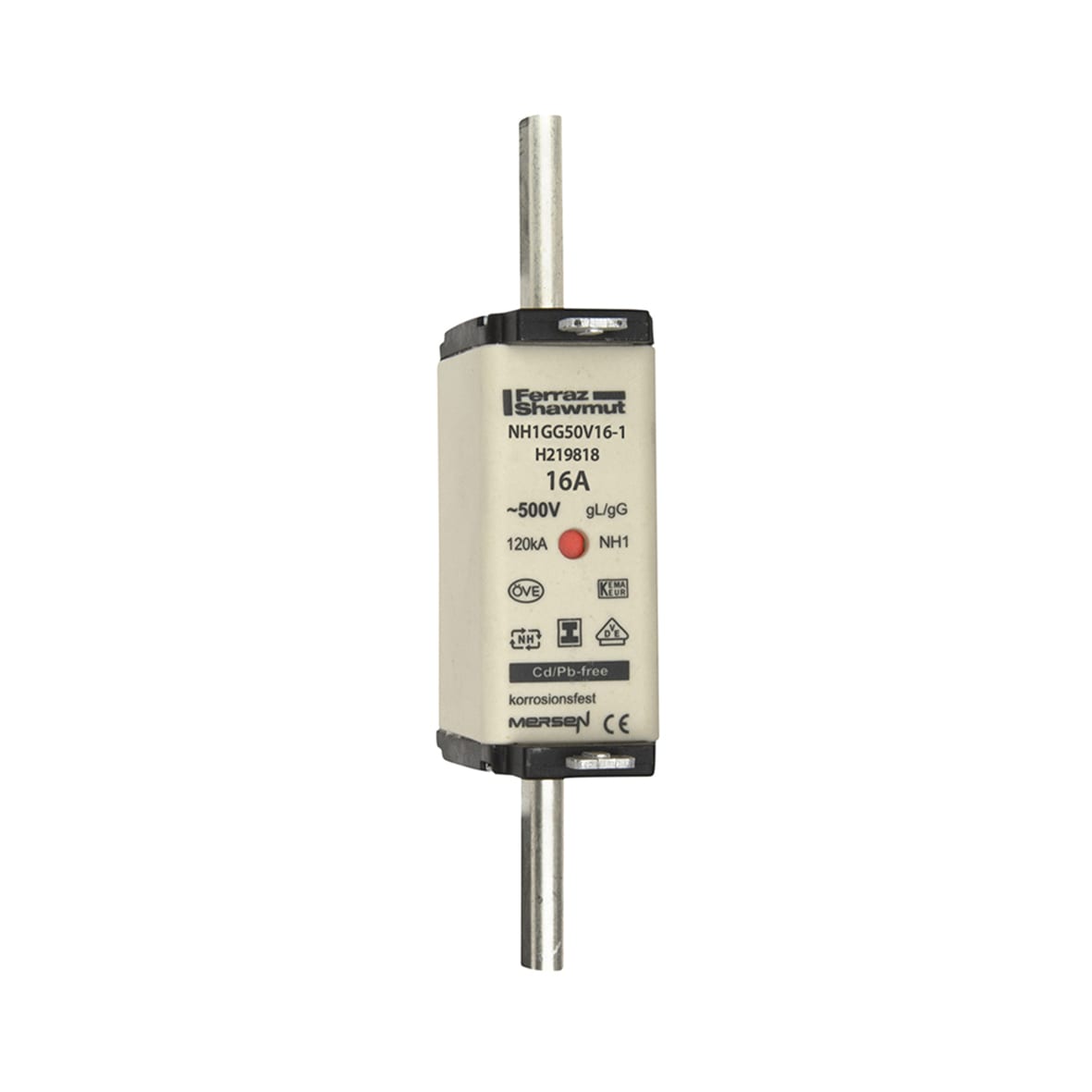 MERSEN - Fusibile NH1 gG 500VAC 16A Placche Isolate Doppio Indicatore