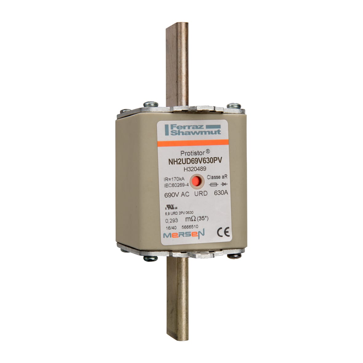 MERSEN - Fusibile ad alta velocità NH 2 aR 690VAC CEI 700VAC UL 630A Doppio indicatore