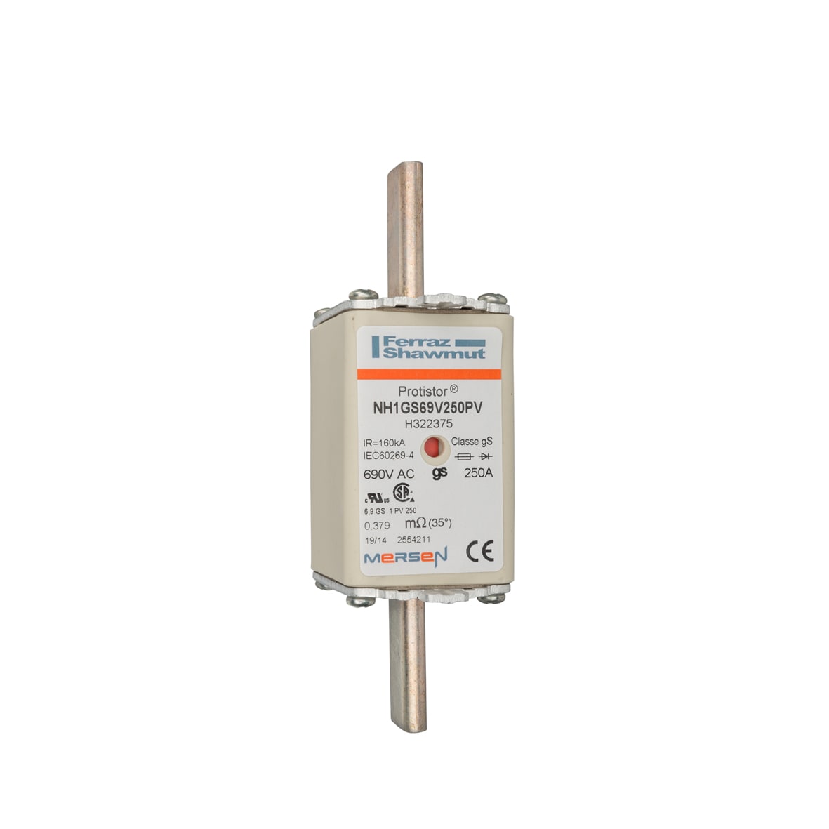 MERSEN - Fusibile ad alta velocità NH 0 gS 690VAC CEI 700VAC UL 250A Doppio indicatore