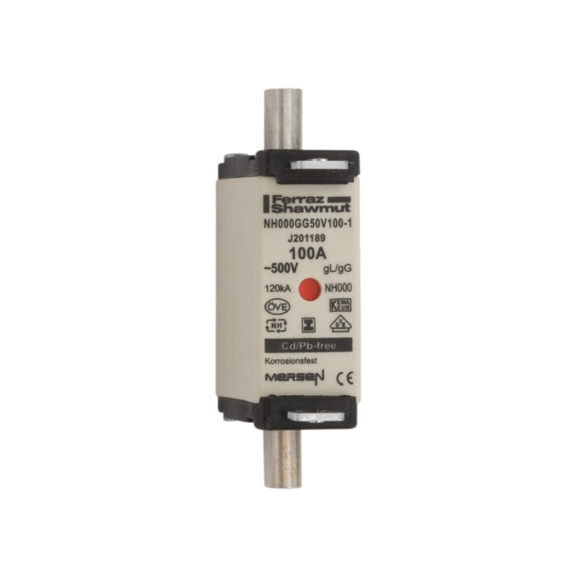MERSEN - Fusibile NH000 gG 500VAC 100A Placche Isolate Doppio Indicatore