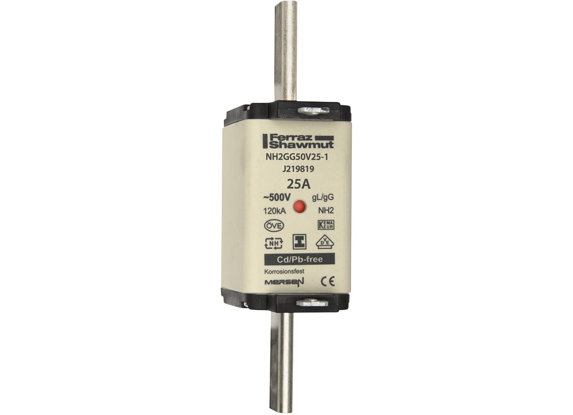 MERSEN - Fusibile NH2 gG 500VAC 25A Placche Isolate Doppio Indicatore