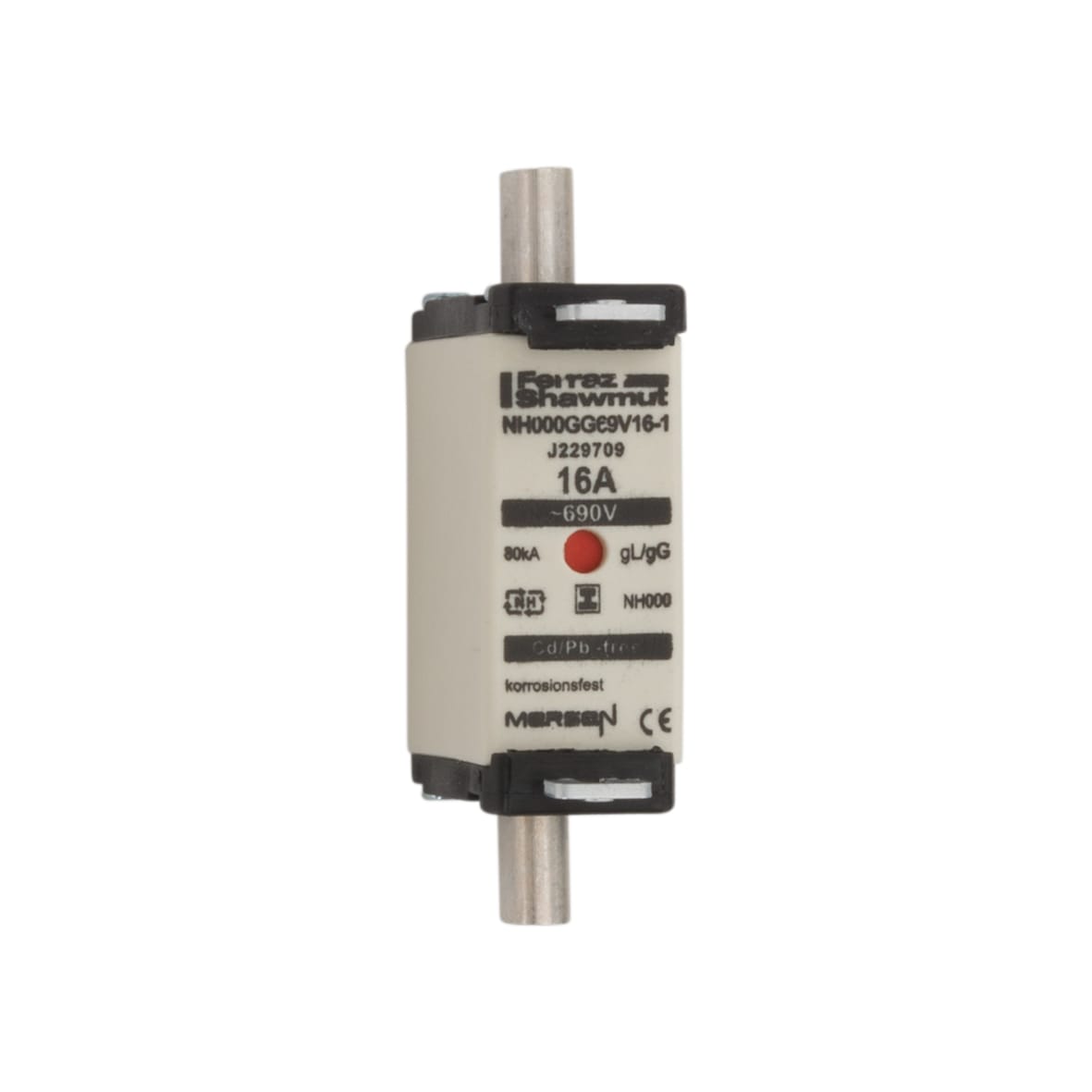 MERSEN - Fusibile NH000 gG 690VAC 16A Placche Isolate Doppio Indicatore