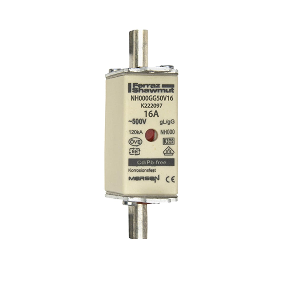 MERSEN - Fusibile NH000 gG 500VAC 16A Placche Attive Doppio Indicatore