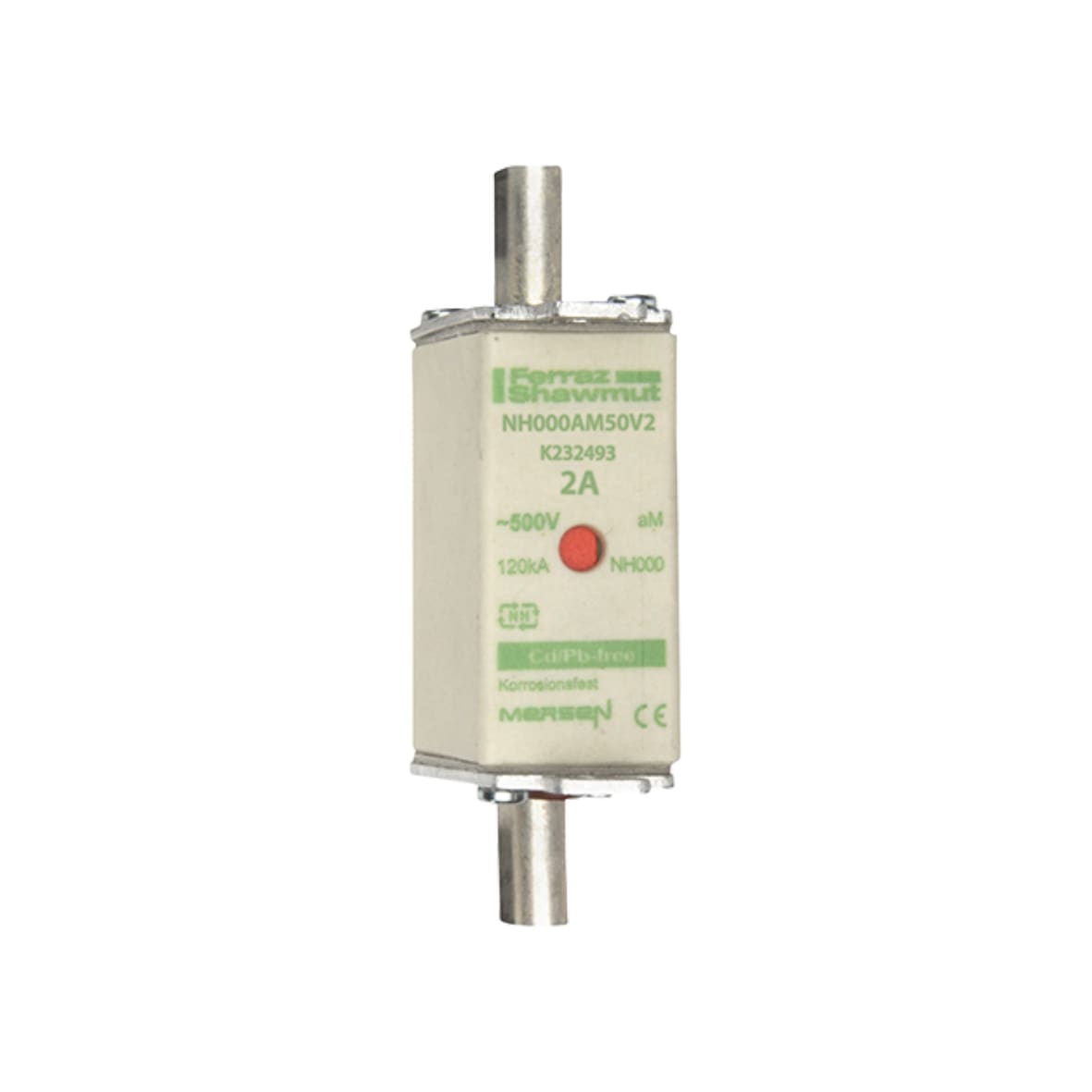 MERSEN - Fusibile NH000 aM 500VAC 2A Placche Attive Doppio Indicatore