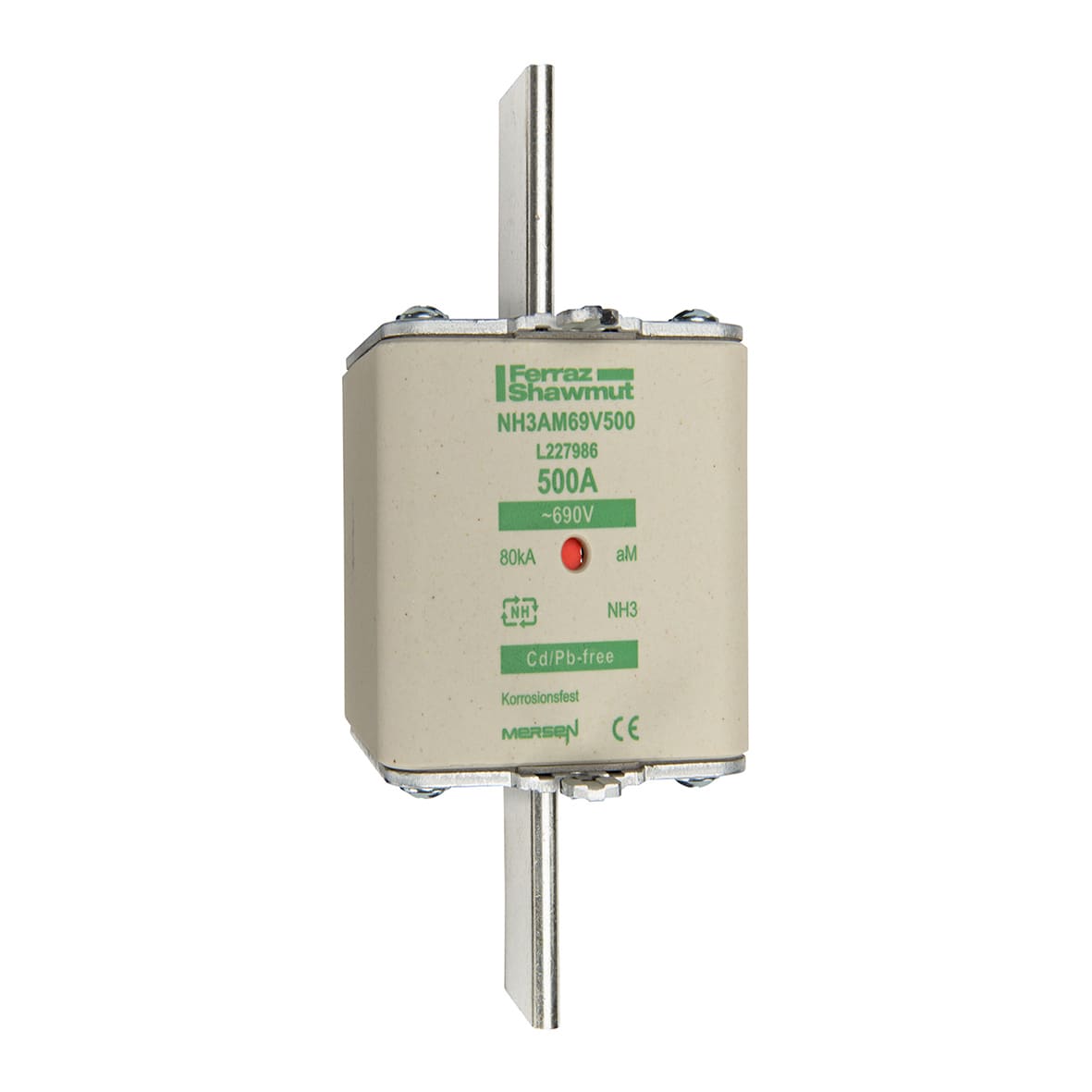 MERSEN - Fusibile NH3 aM 690VAC 500A Placche Attive Doppio Indicatore