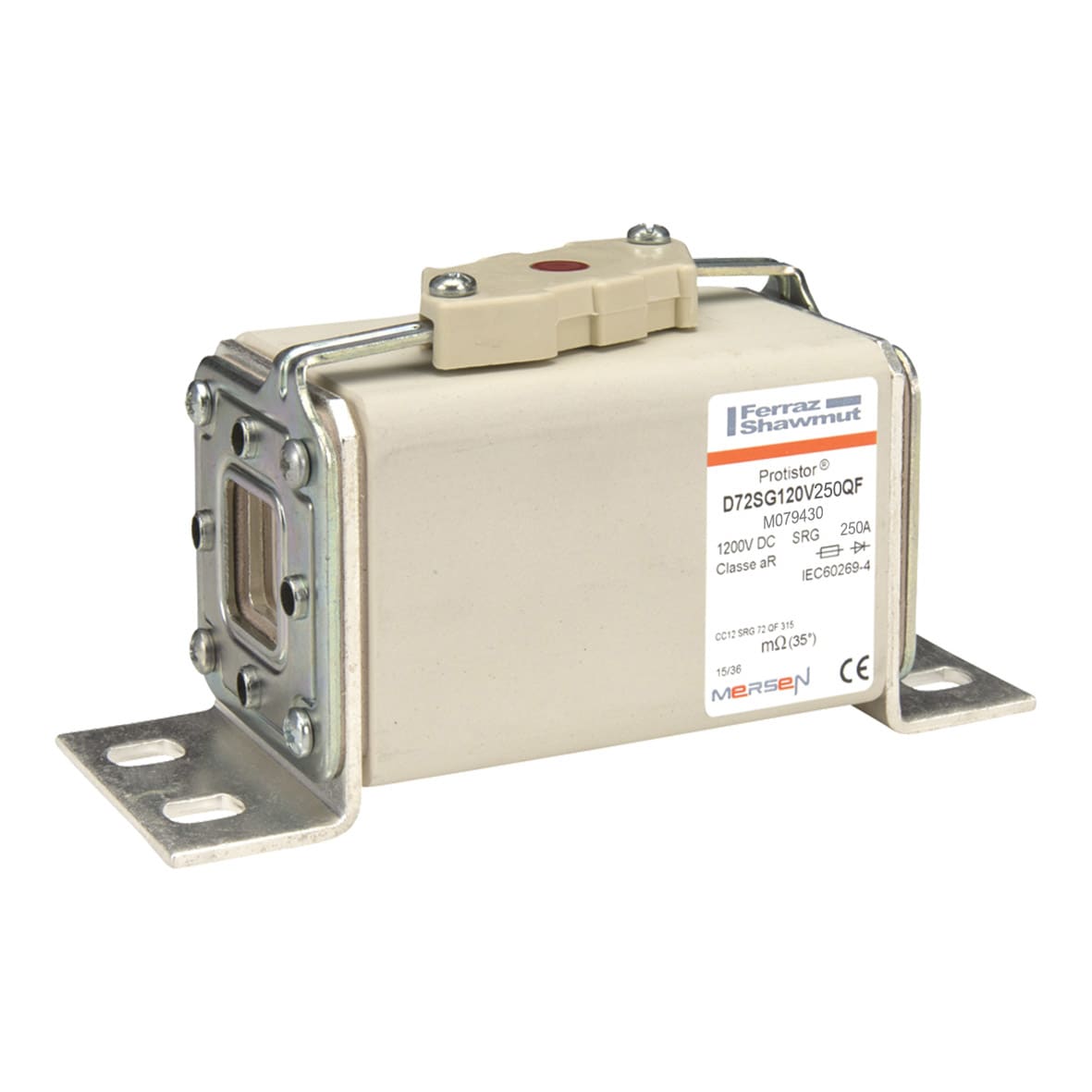 MERSEN - Fusibile ad alta velocità 72 aR 1200VDC CEI 250A Percussore Staffe L