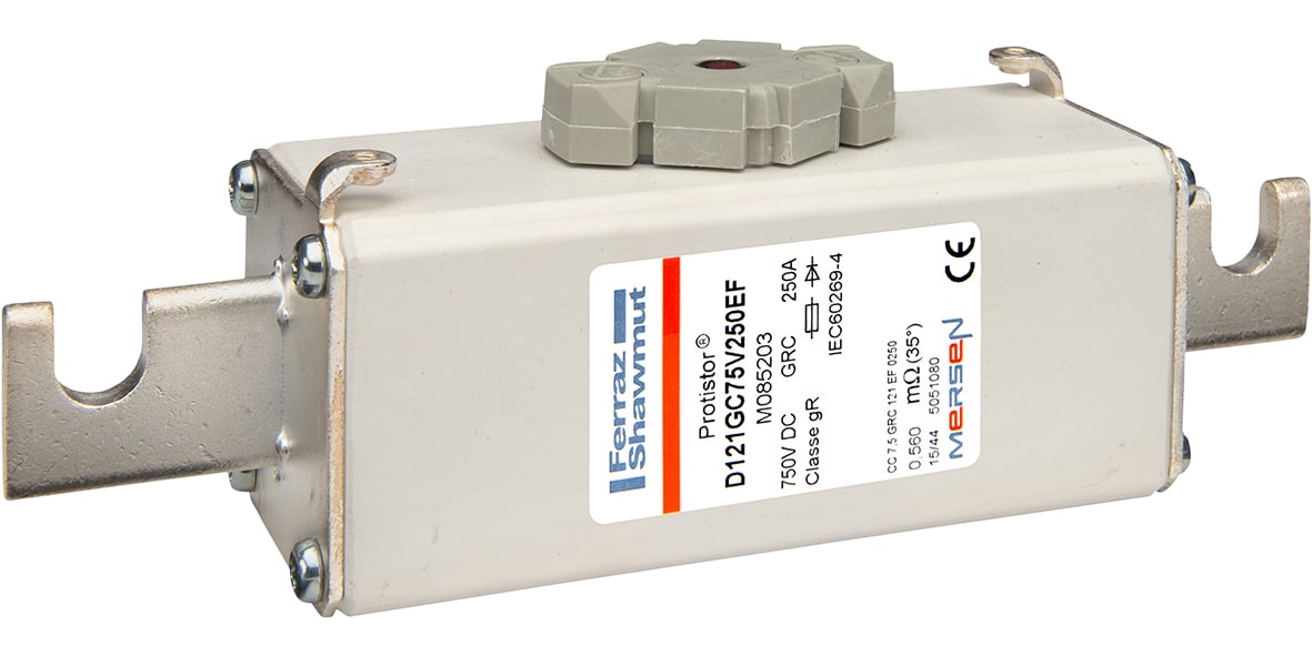 MERSEN - Fusibile ad alta velocità 121 gR 750VDC CEI 250A Percusorre Coltelli Scanalature