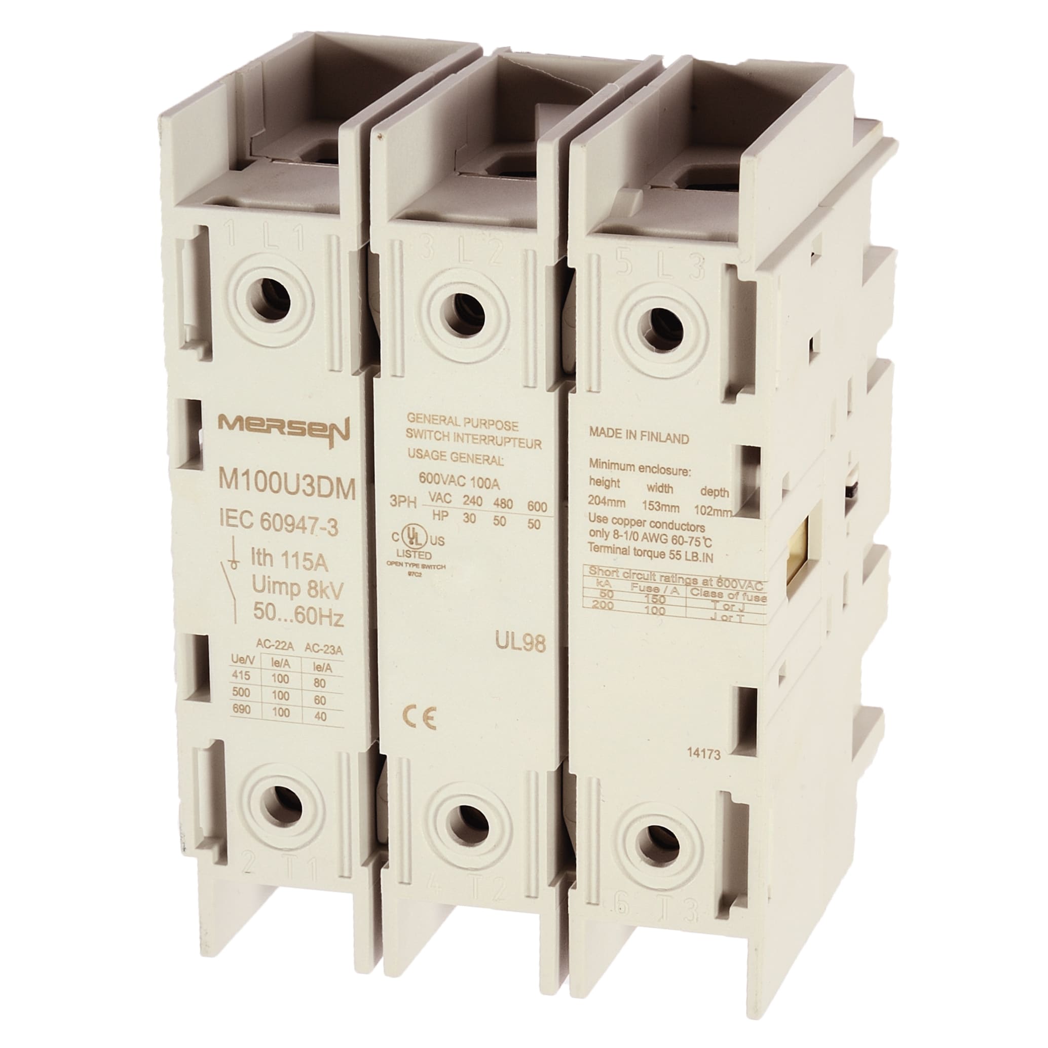 MERSEN - Interruttore UL 98 non fusibile 600VAC 100A 3 poli Config: Supporto per porta