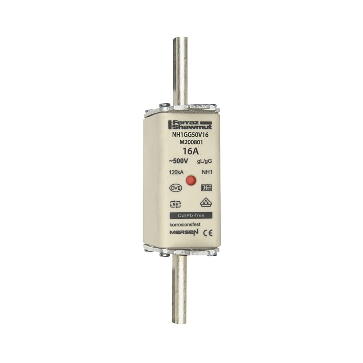 MERSEN - Fusibile NH1 gG 500VAC 16A Placche Attive Doppio Indicatore