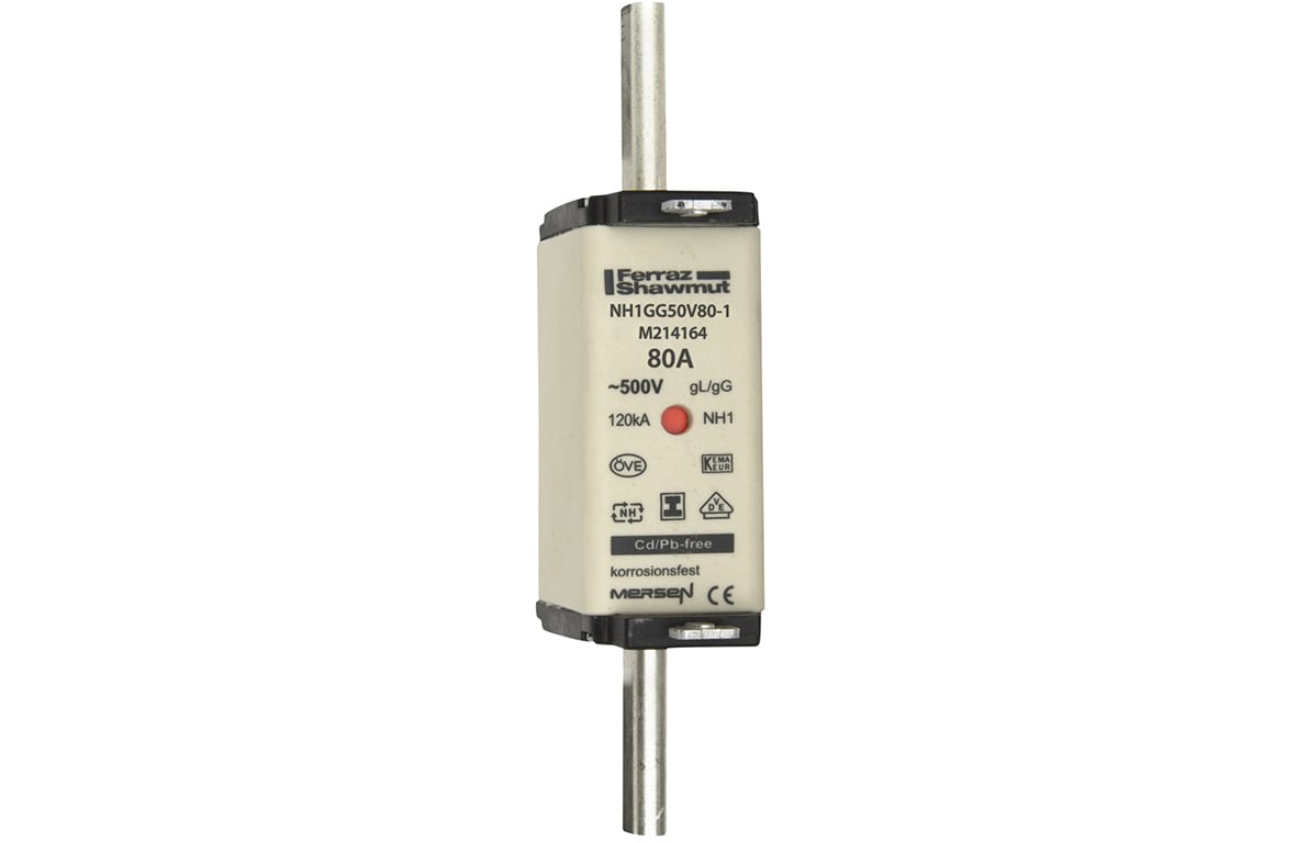 MERSEN - Fusibile NH1 gG 500VAC 80A Placche Isolate Doppio Indicatore