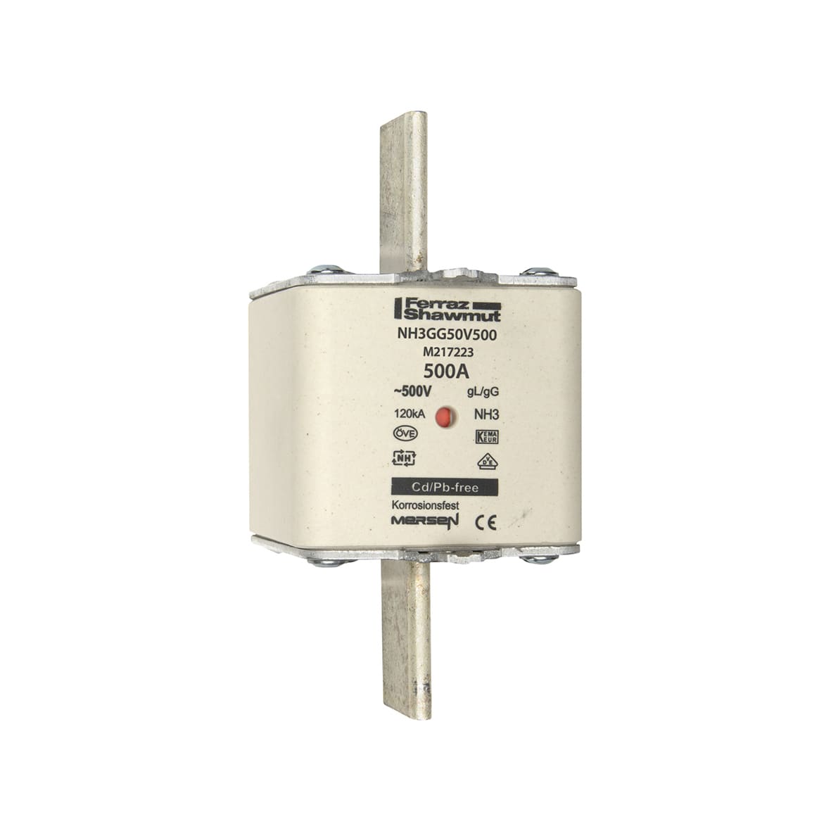MERSEN - Fusibile NH3 gG 500VAC 500A Placche Attive Doppio Indicatore