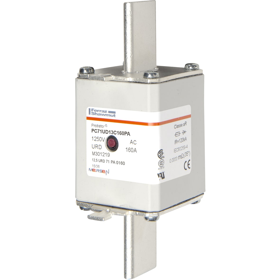 MERSEN - Fusibile ad alta velocità 71 aR 1250VAC 160A Percussore Coltelli Piani