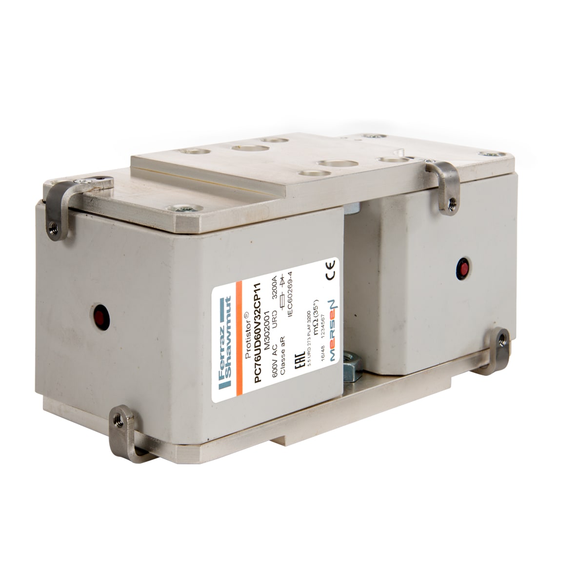 MERSEN - Fusibile ad alta velocità aR 600VAC 3200A Percussore Piastre con fori, Fil.Metr.
