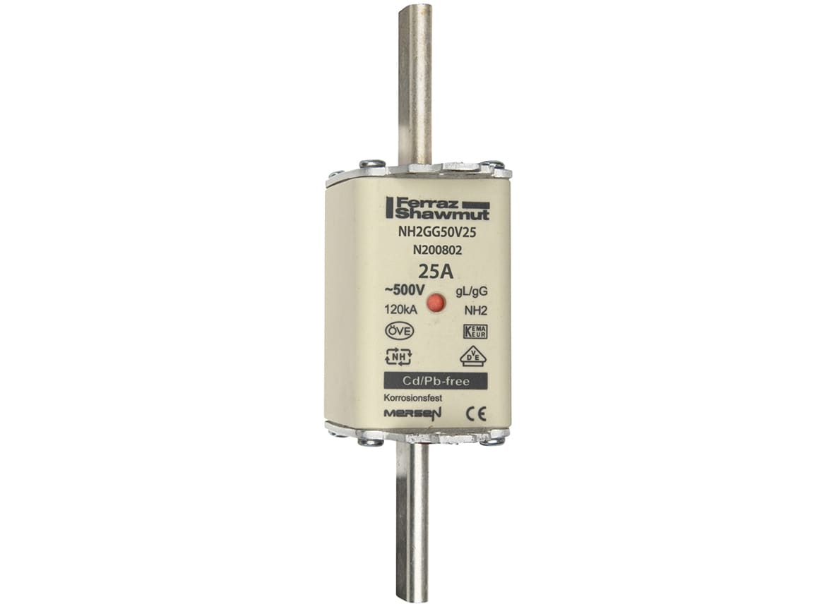 MERSEN - Fusibile NH2 gG 500VAC 25A Placche Attive Doppio Indicatore