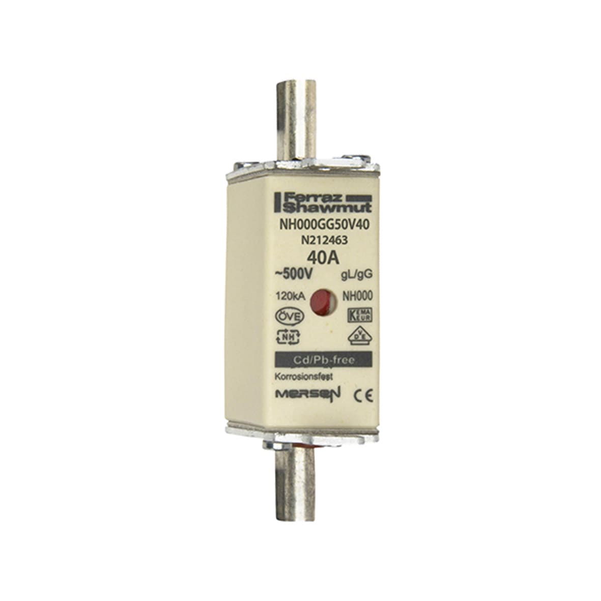 MERSEN - Fusibile NH000 gG 500VAC 40A Placche Attive Doppio Indicatore