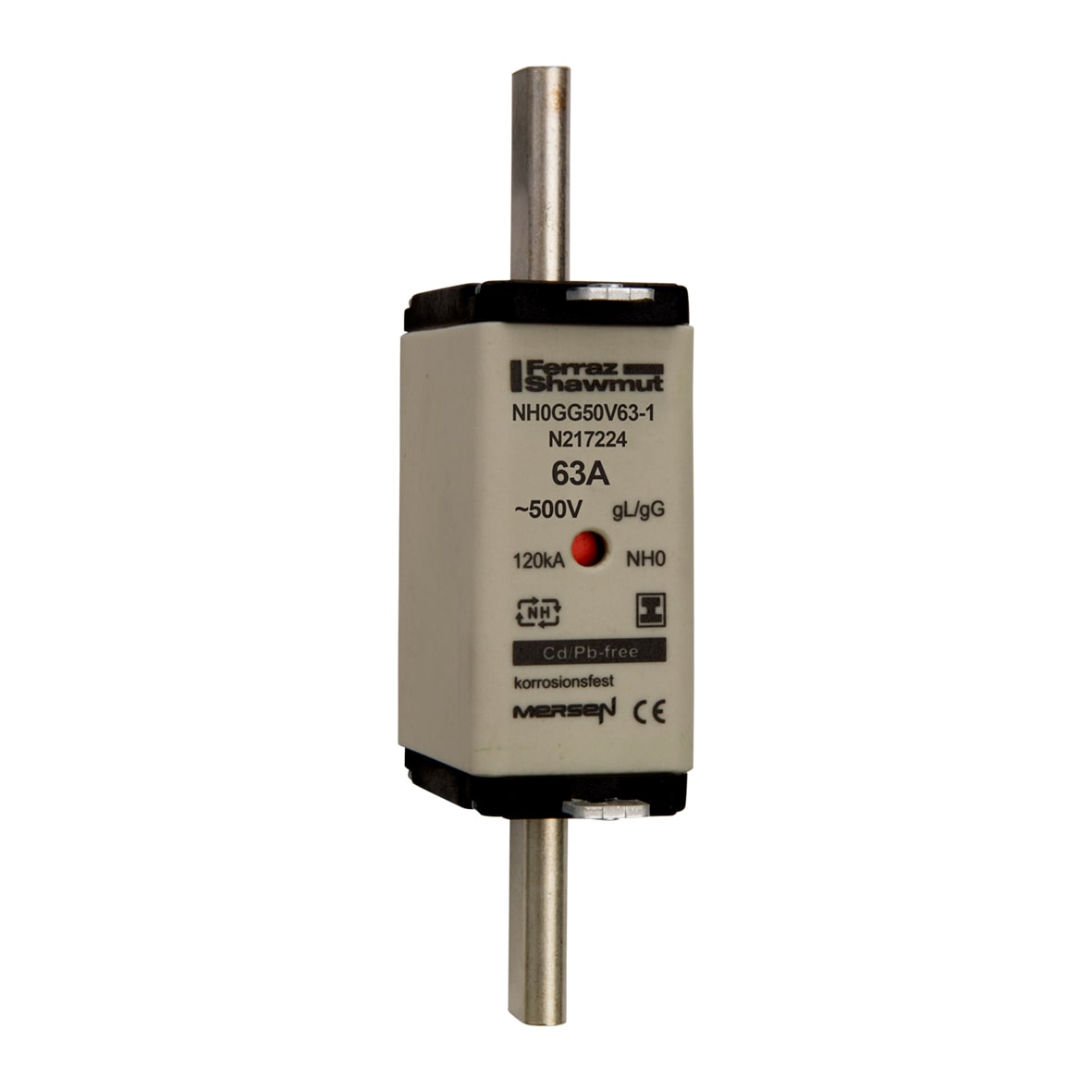 MERSEN - Fusibile NH0 gG 500VAC 63A Placche Isolate Doppio Indicatore