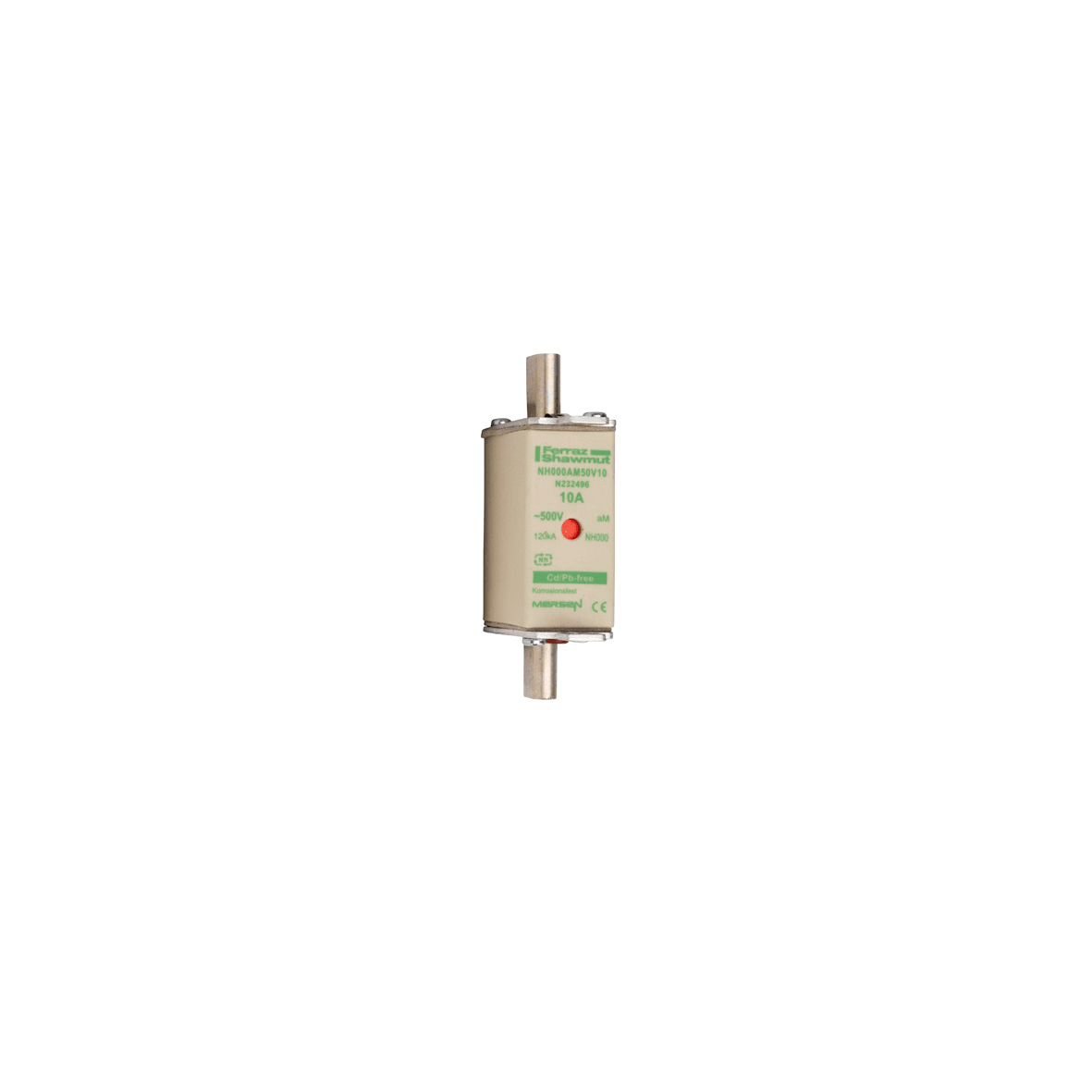 MERSEN - Fusibile NH000 aM 500VAC 10A Placche Attive Doppio Indicatore