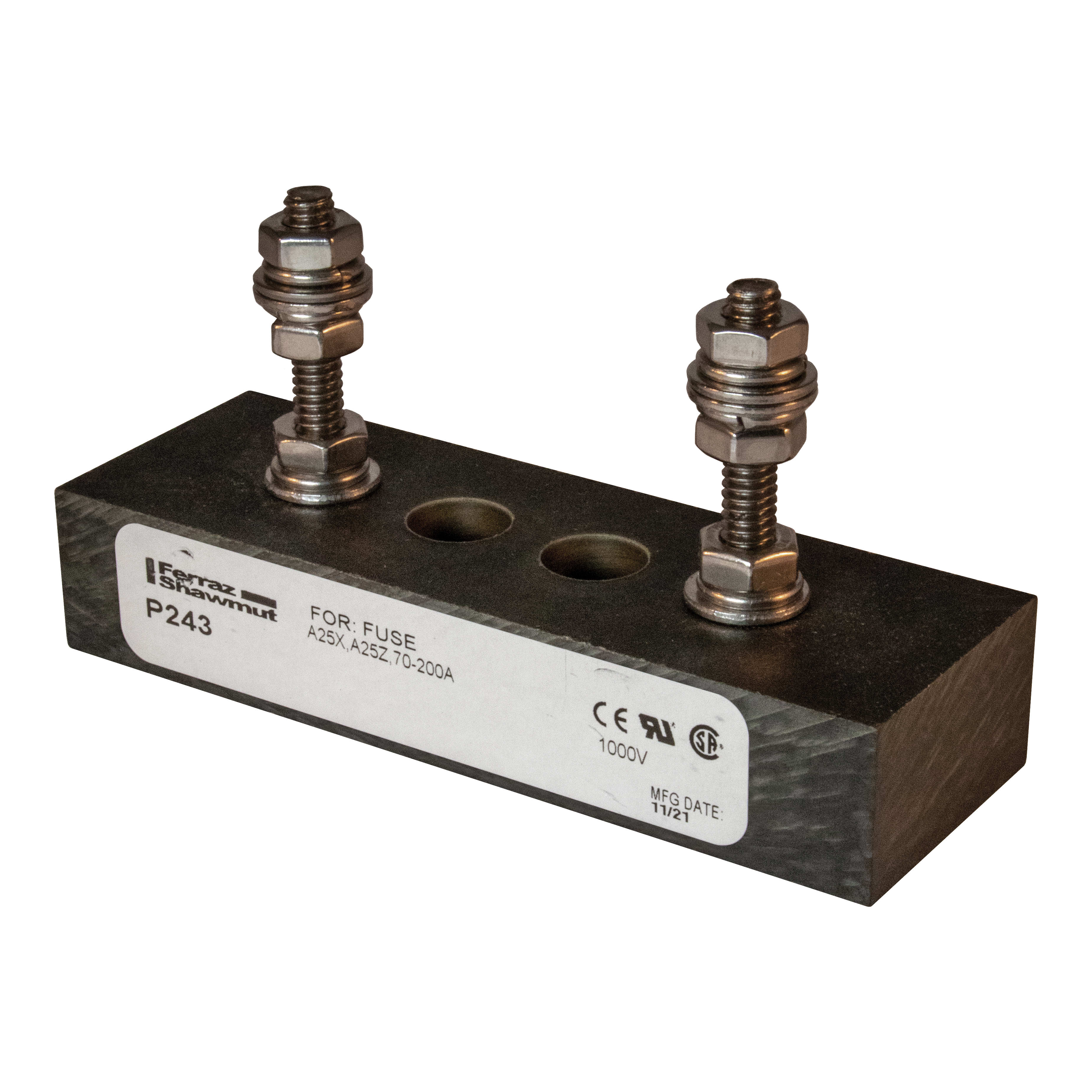 MERSEN - Blocco fusibili 1000V AC/DC 200A 1 polo Perno da centro a centro: 2.38 pollice