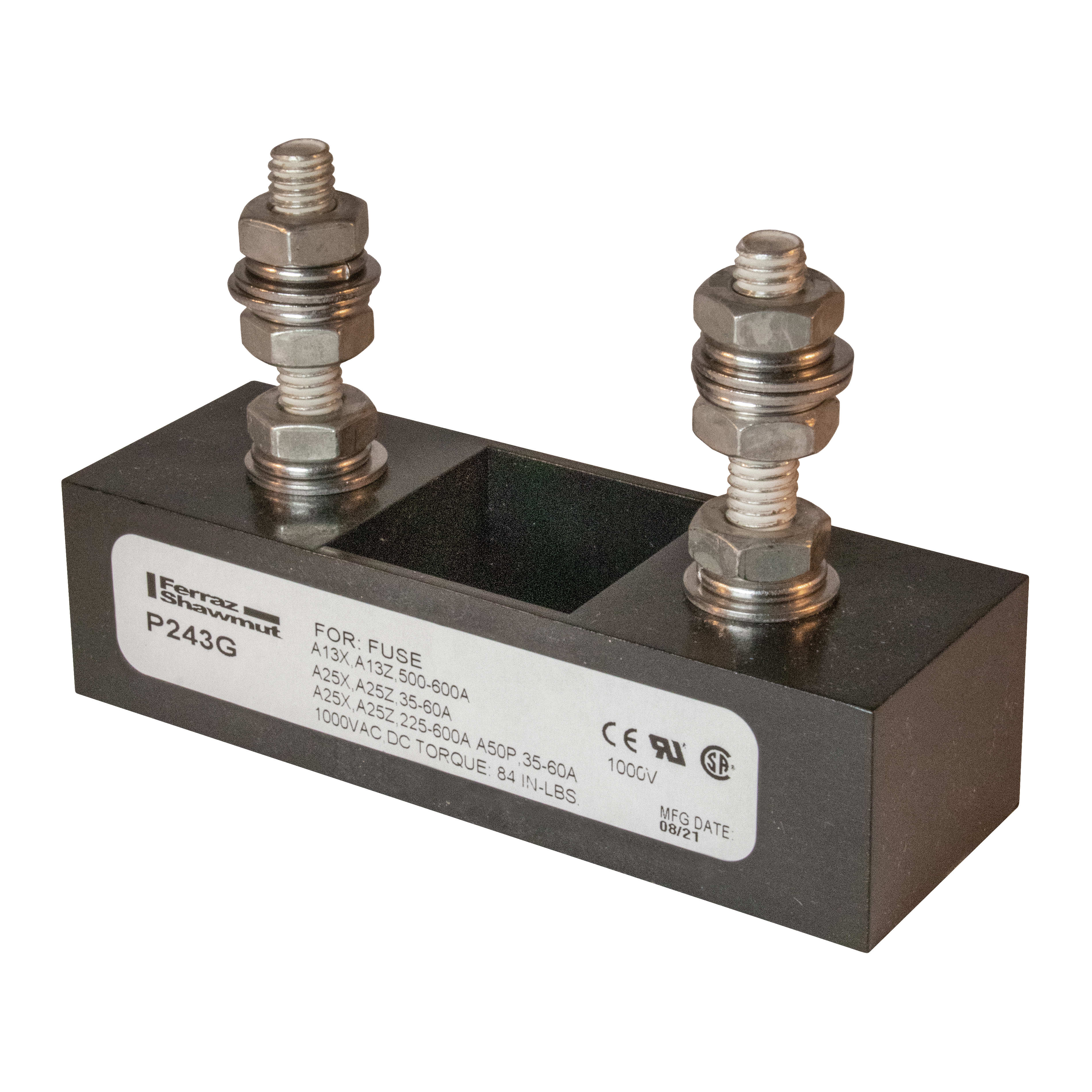 MERSEN - Blocco fusibili 1000V AC/DC 600A 1 polo Perno da centro a centro: 2.44 pollice