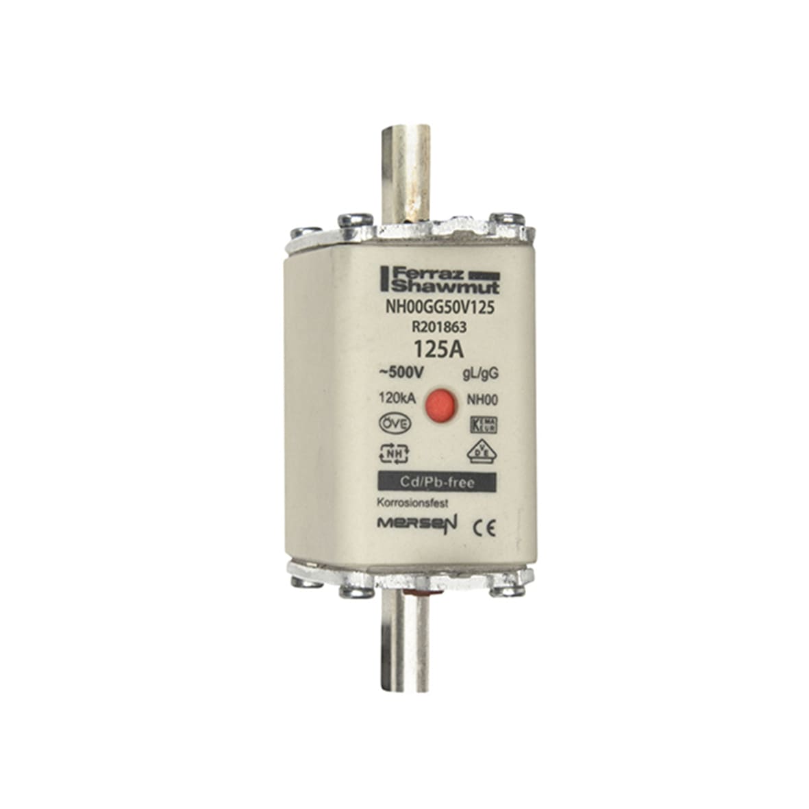 MERSEN - Fusibile NH00 gG 500VAC 125A Placche Attive Doppio Indicatore