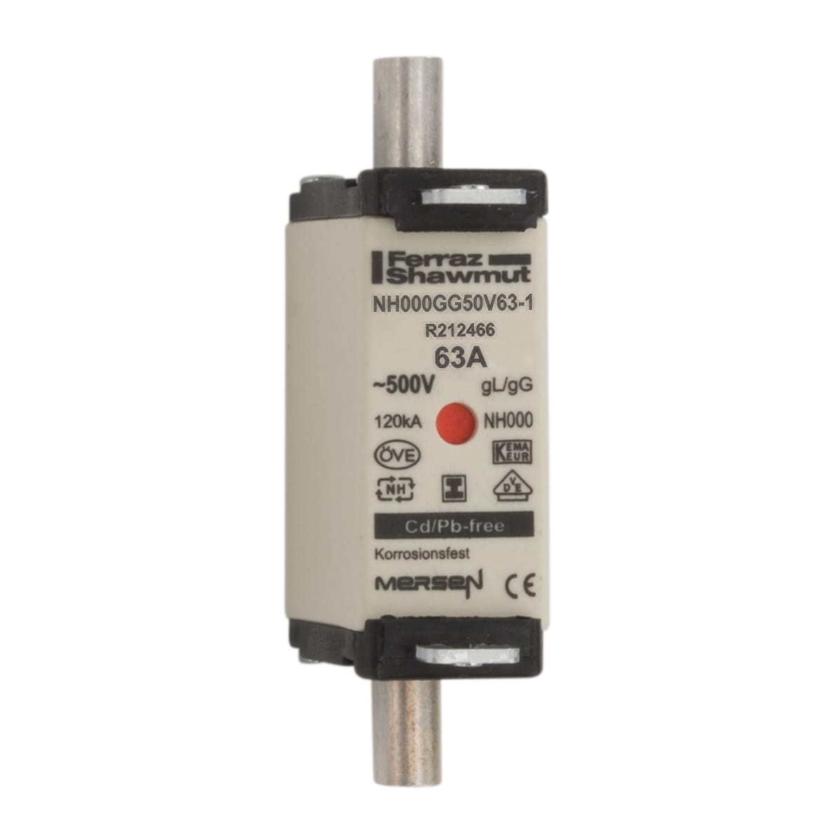 MERSEN - Fusibile NH000 gG 500VAC 63A Placche Isolate Doppio Indicatore