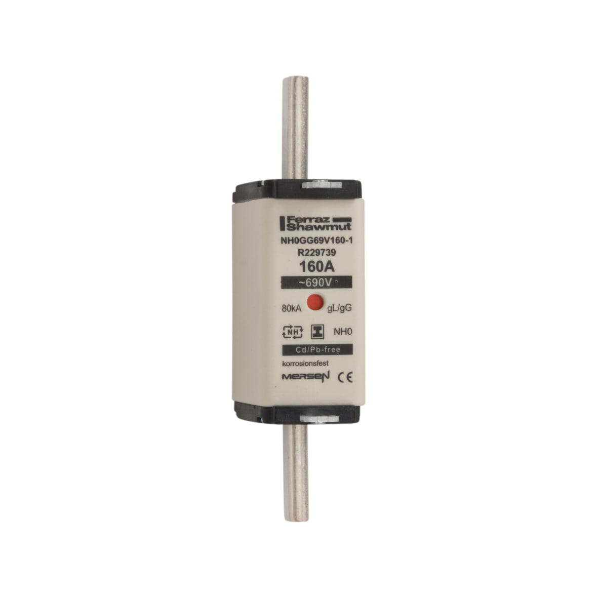 MERSEN - Fusibile NH0 gG 690VAC 160A Placche Isolate Doppio Indicatore