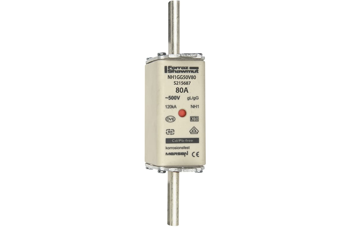 MERSEN - Fusibile NH1 gG 500VAC 80A Placche Attive Doppio Indicatore