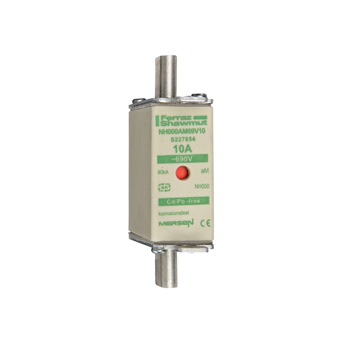 MERSEN - Fusibile NH000 aM 690VAC 10A Placche Attive Doppio Indicatore