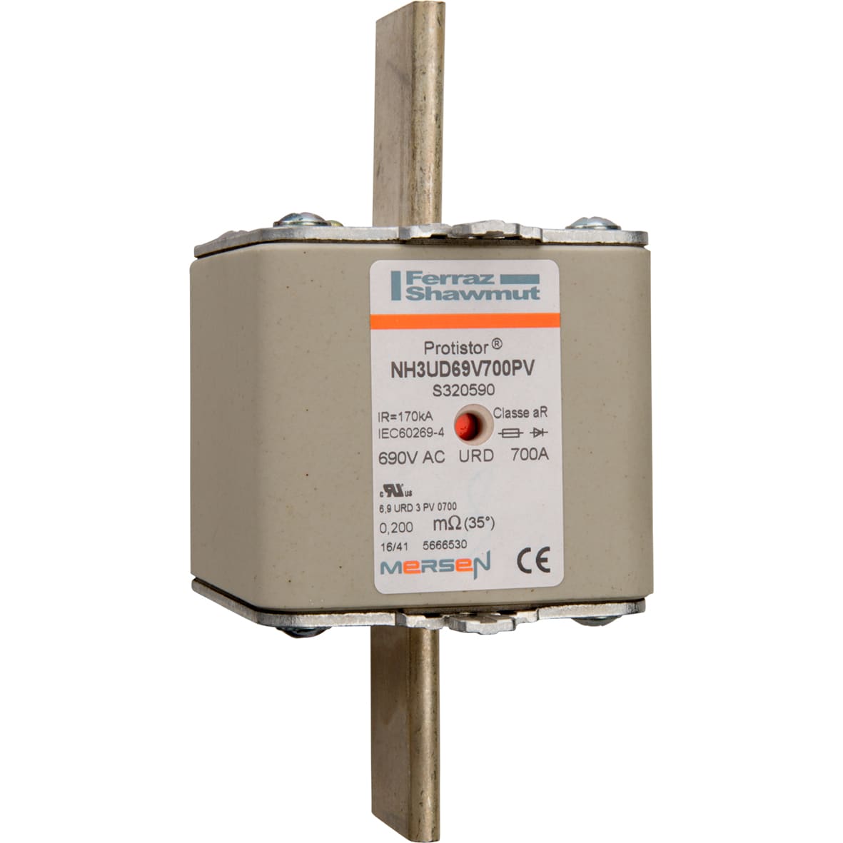 MERSEN - Fusibile ad alta velocità NH 3 aR 690VAC CEI 700VAC UL 700A Doppio indicatore