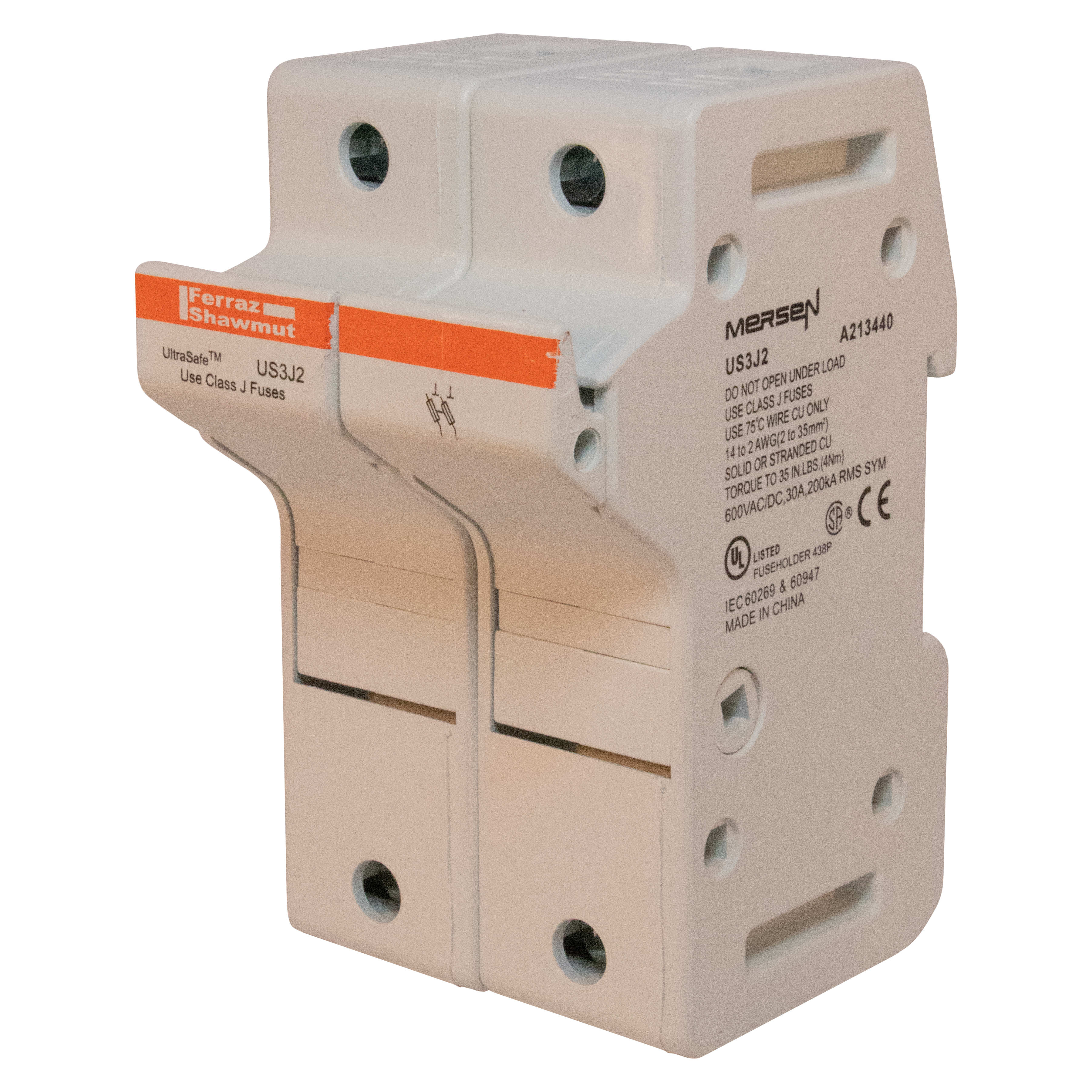 MERSEN - Portafusibili 600VAC 600VDC Classe J 30A 2 poli Lamina a pressione IP65